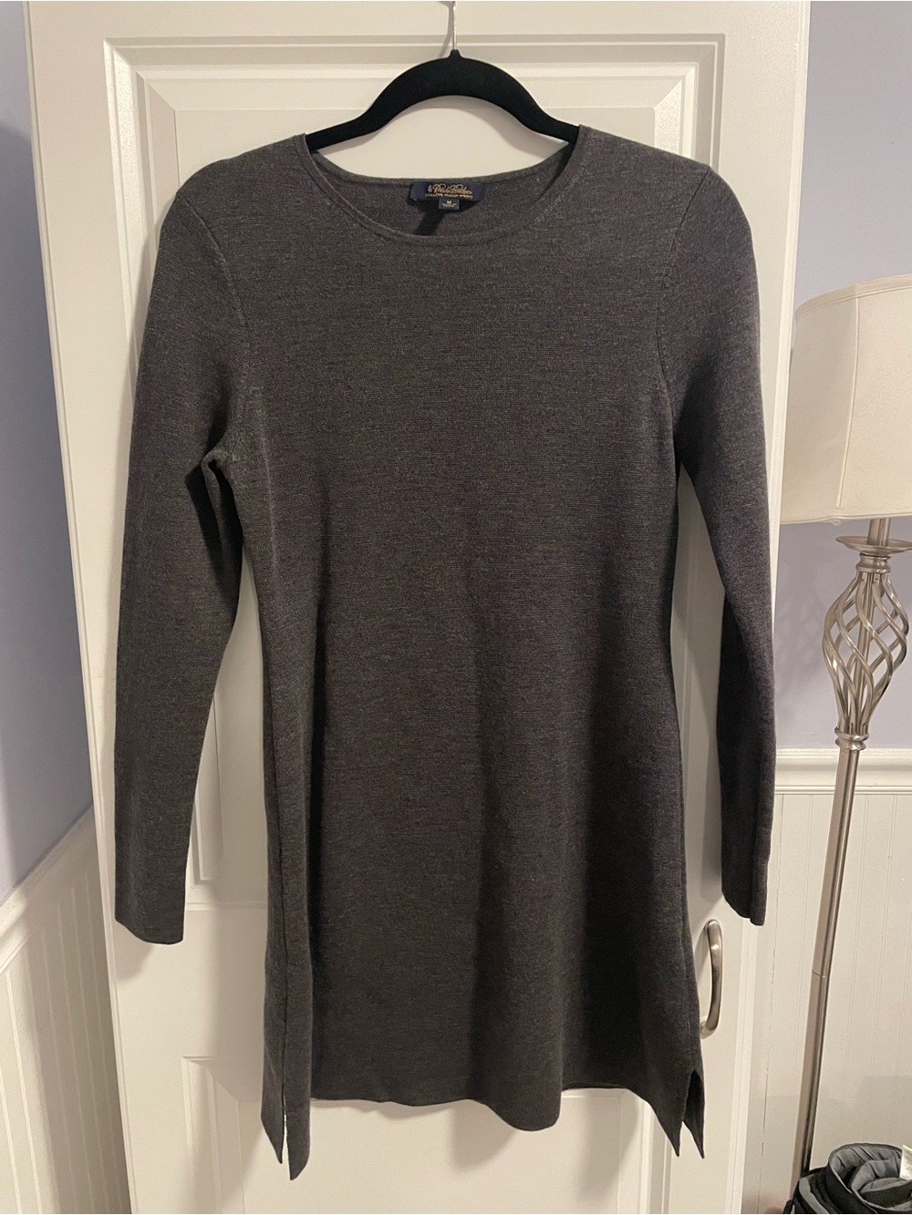 Brooks Brothers M Gray Italian Merino Wool Long Sleeve Dress